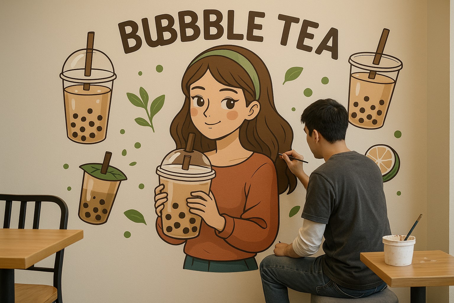 Vẽ tranh tường quán trà sữa